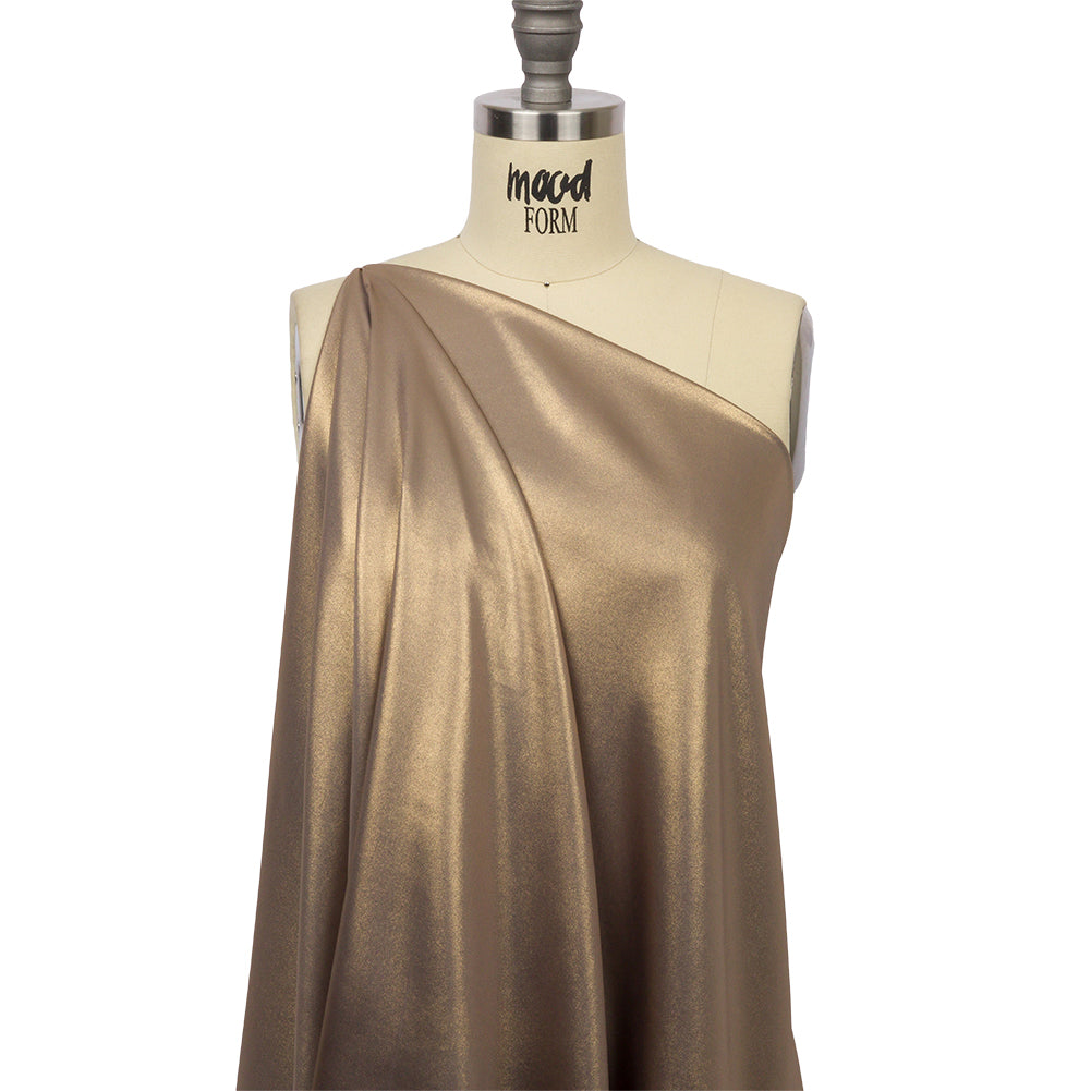 Ultra-Smooth Polyester Georgette with Foiling - Taupe and Gold - Valeria Collection - Drape Ultra-Smooth Polyester Georgette with Foiling - Taupe and Gold - Valeria Collection - Drape