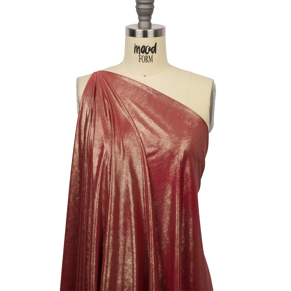 Polyester Interlock Knit with Gold Foiling - Brick - Oriana Collection Polyester Interlock Knit with Gold Foiling - Brick - Oriana Collection