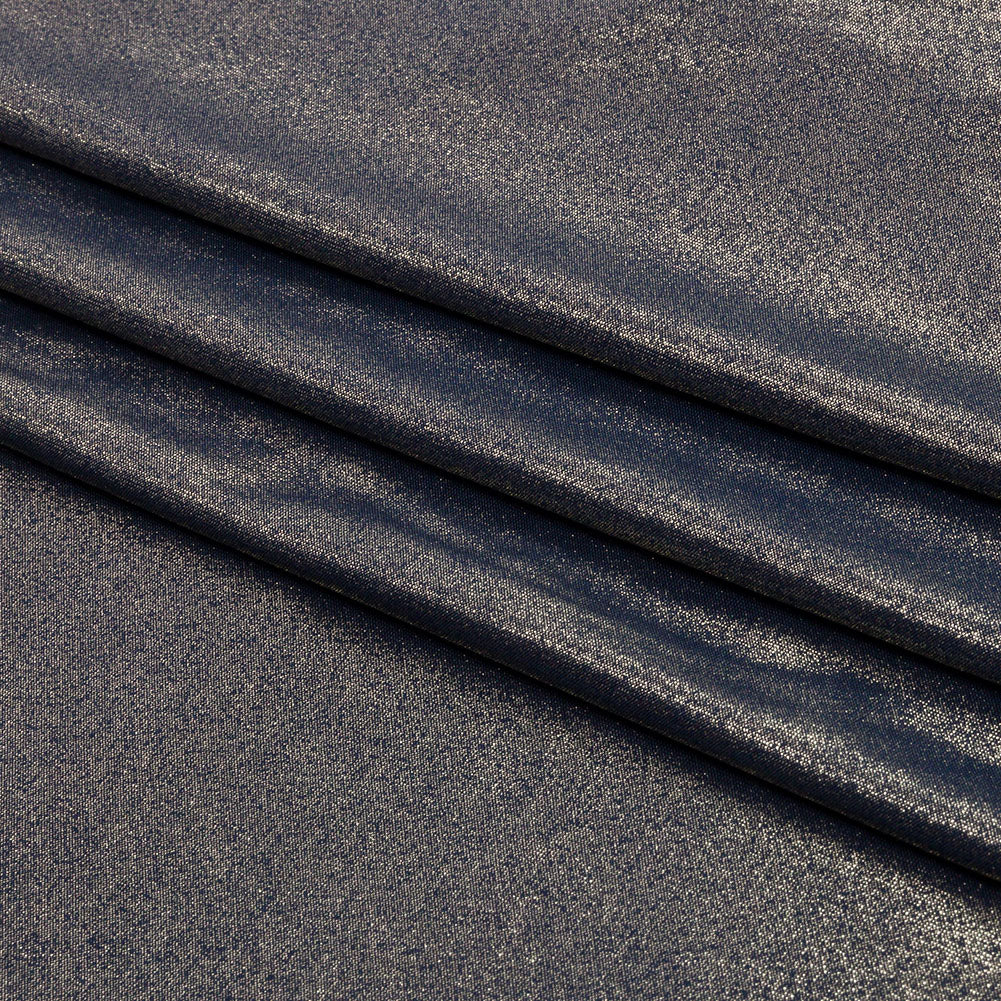 Polyester Interlock Knit with Gold Foiling - Dress Blues - Oriana Collection Polyester Interlock Knit with Gold Foiling - Dress Blues - Oriana Collection