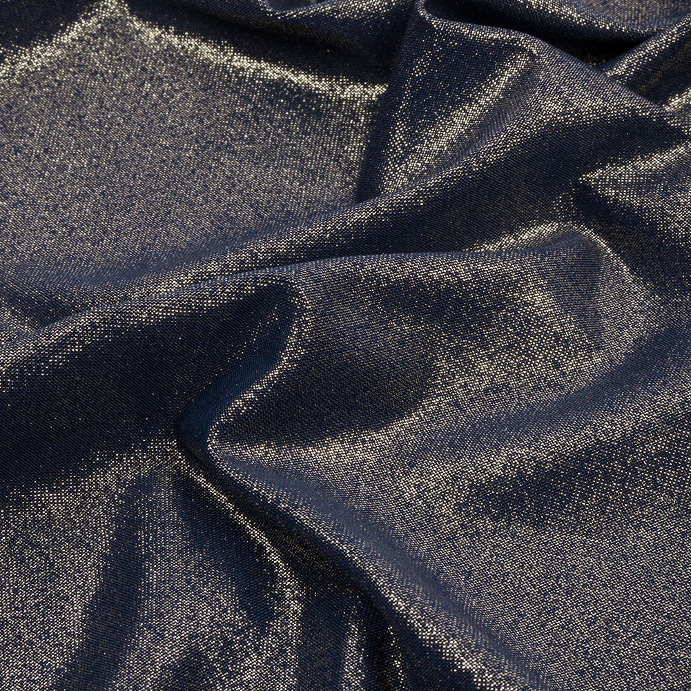 Polyester Interlock Knit with Gold Foiling - Dress Blues - Oriana Collection Polyester Interlock Knit with Gold Foiling - Dress Blues - Oriana Collection