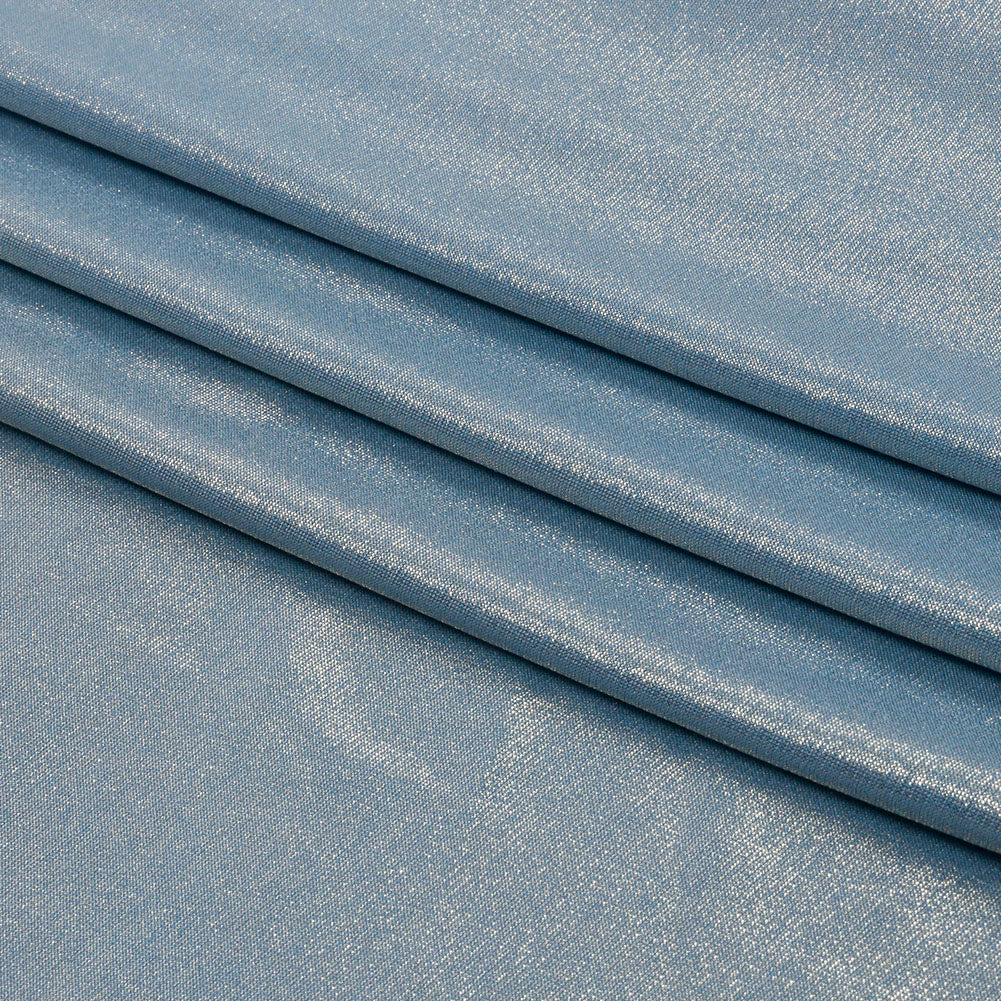 Foiled ITY Interlock Knit - Sky and Silver - Gaby Collection Foiled ITY Interlock Knit - Sky and Silver - Gaby Collection