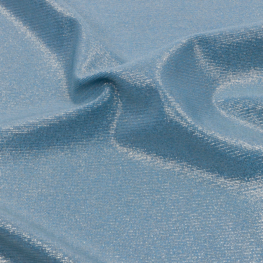 Foiled ITY Interlock Knit - Sky and Silver - Gaby Collection Foiled ITY Interlock Knit - Sky and Silver - Gaby Collection