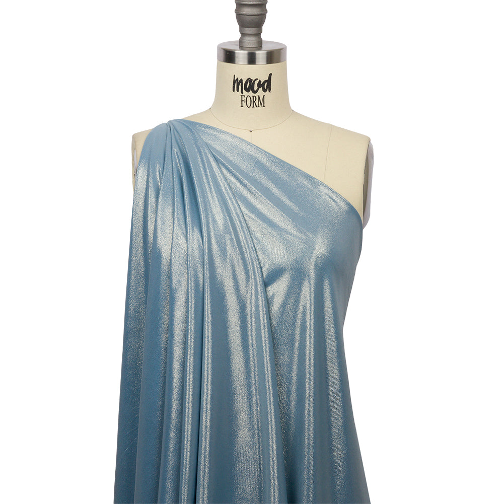 Foiled ITY Interlock Knit - Sky and Silver - Gaby Collection Foiled ITY Interlock Knit - Sky and Silver - Gaby Collection