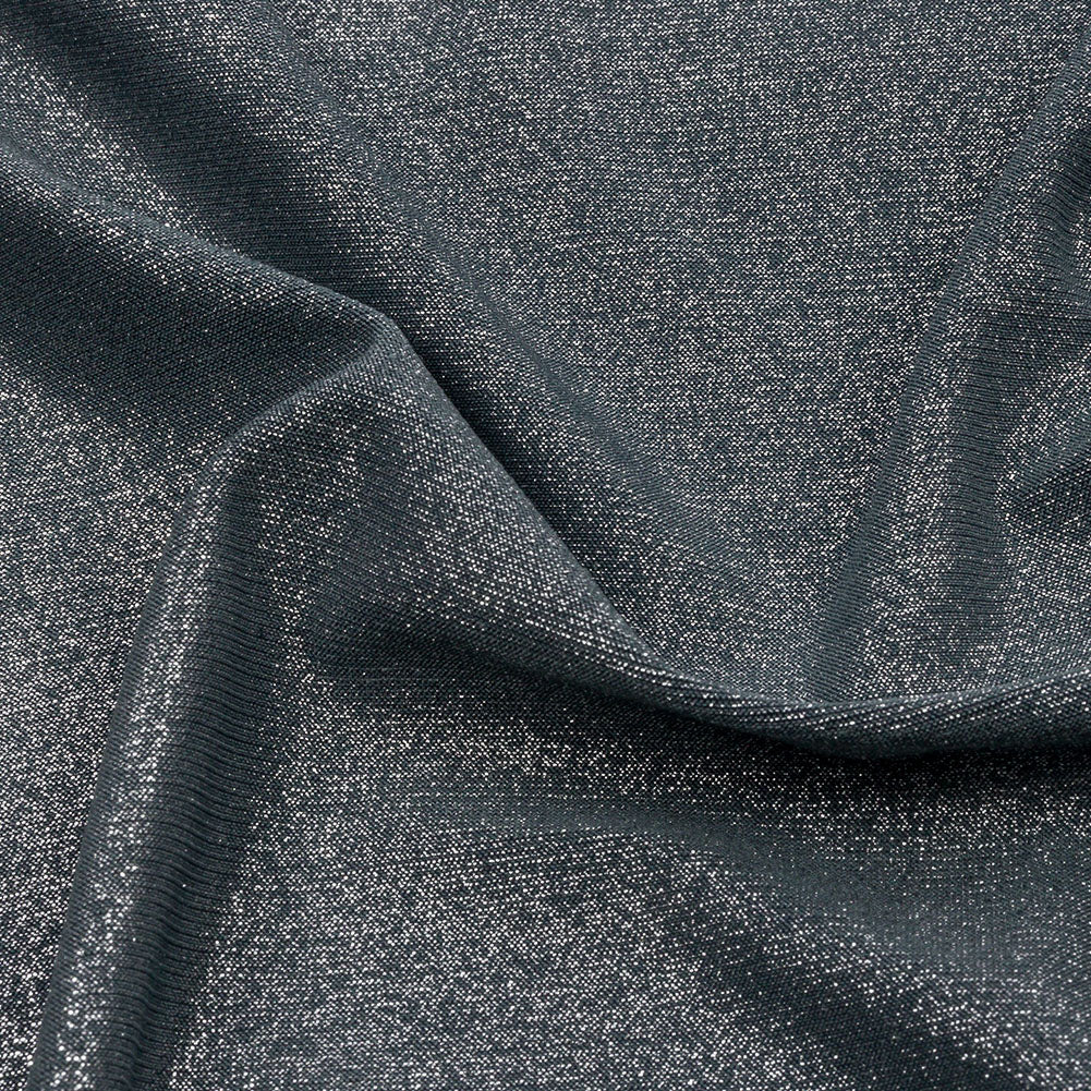 Foiled ITY Interlock Knit - Steel Gray and Silver - Gaby Collection