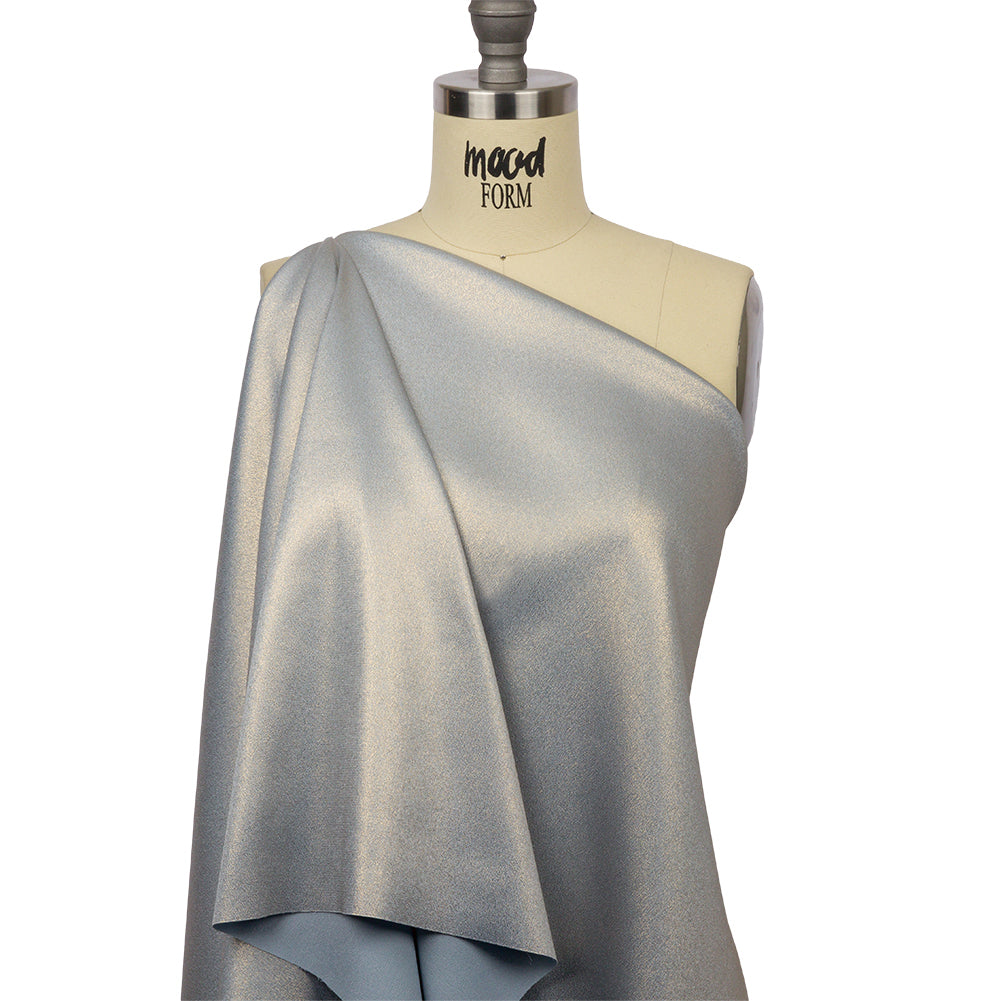 Stretch Polyester Crepe with Gold Foiling - Baby Blue - Devyn Collection - Drape Stretch Polyester Crepe with Gold Foiling - Baby Blue - Devyn Collection - Drape