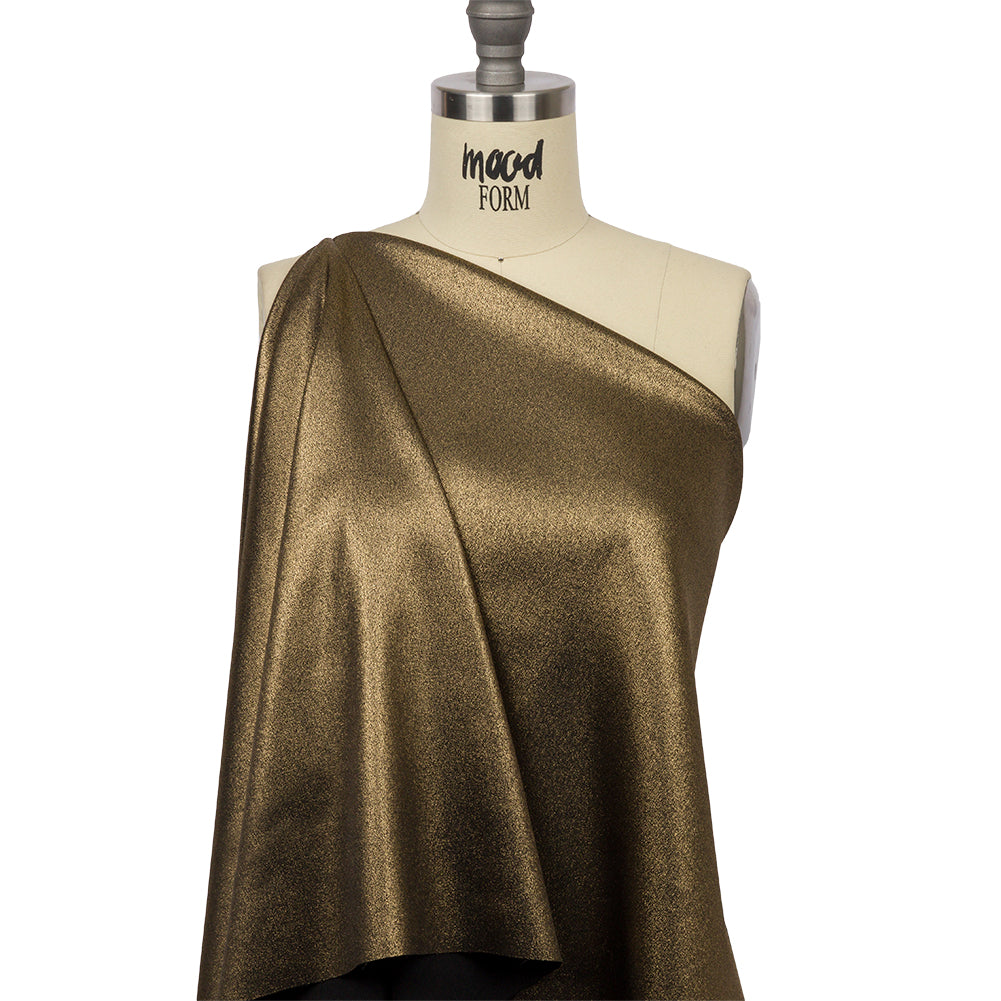 Stretch Polyester Crepe with Gold Foiling - Black - Devyn Collection - Drape Stretch Polyester Crepe with Gold Foiling - Black - Devyn Collection - Drape