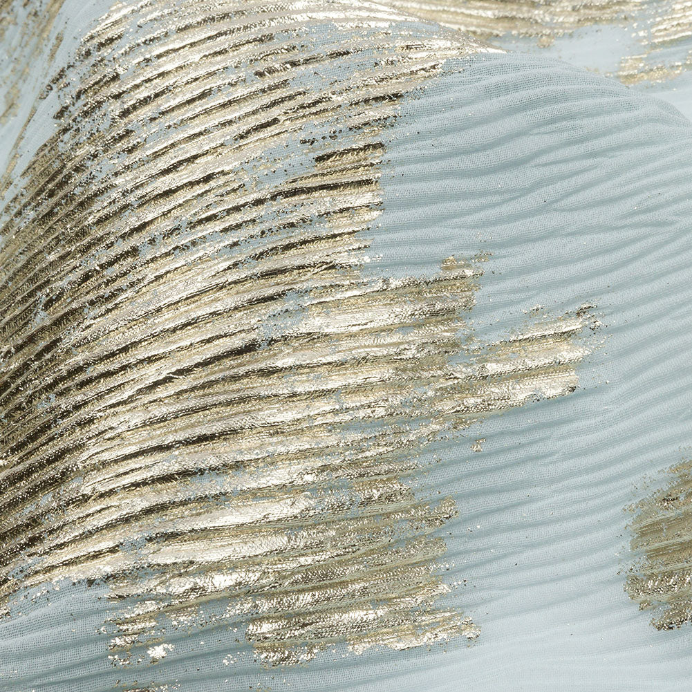 Polyester Chiffon Plisse with Abstract Gold Foiling - Pale Blue - Aralia Collection Polyester Chiffon Plisse with Abstract Gold Foiling - Pale Blue - Aralia Collection
