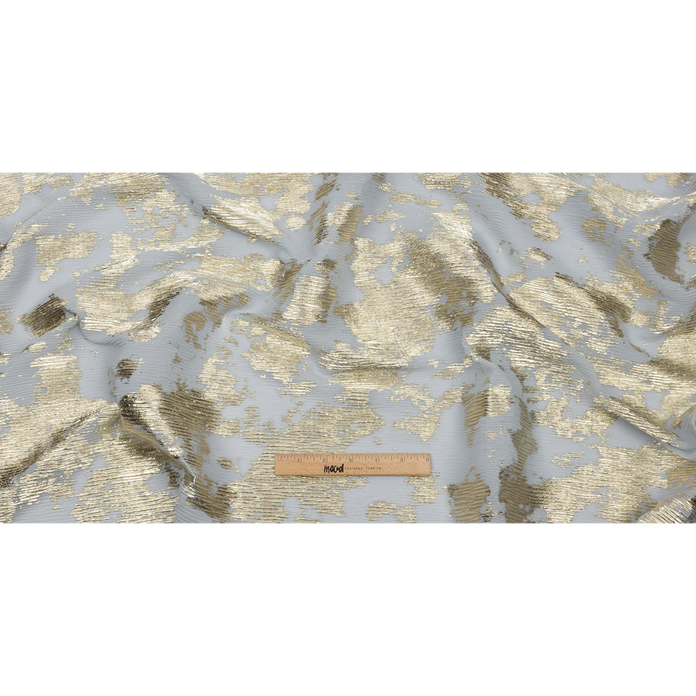 Polyester Chiffon Plisse with Abstract Gold Foiling - Silver-Gray - Aralia Collection - Full Polyester Chiffon Plisse with Abstract Gold Foiling - Silver-Gray - Aralia Collection - Full