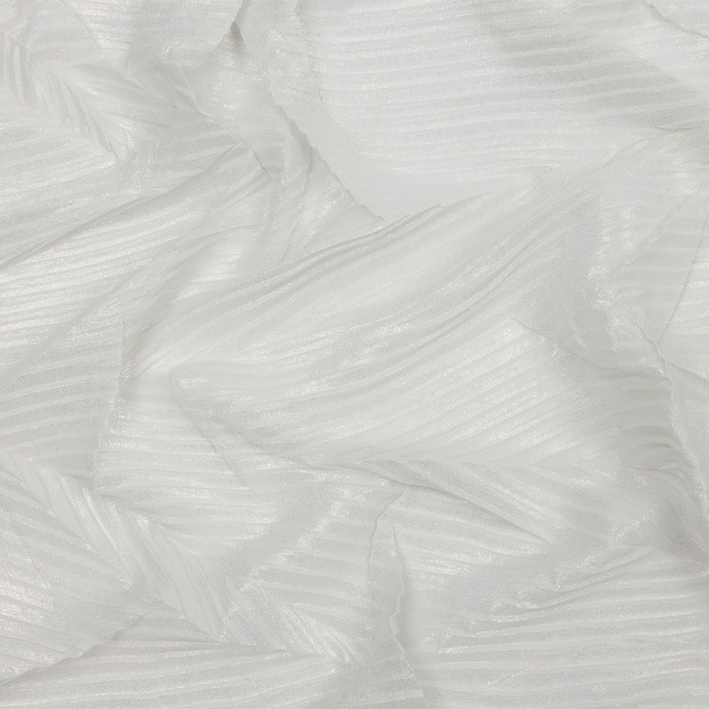 Polyester Chiffon with Abstract Pleats and Gold Foil - Silver Gray - Melia Collection Polyester Chiffon with Abstract Pleats and Gold Foil - Silver Gray - Melia Collection