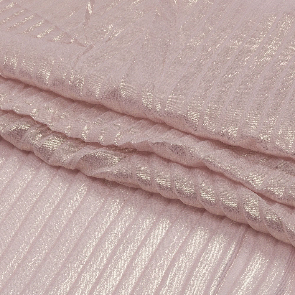 Polyester Chiffon with Abstract Pleats and Gold Foil - Pink - Melia Collection - Folded Polyester Chiffon with Abstract Pleats and Gold Foil - Pink - Melia Collection - Folded