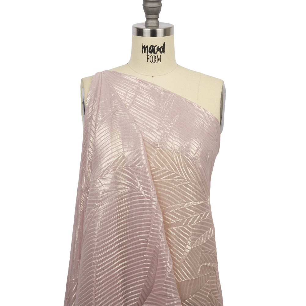 Polyester Chiffon with Abstract Pleats and Gold Foil - Pink - Melia Collection - Drape Polyester Chiffon with Abstract Pleats and Gold Foil - Pink - Melia Collection - Drape