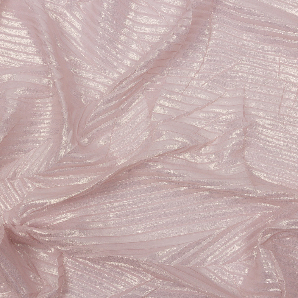 Polyester Chiffon with Abstract Pleats and Gold Foil - Pink - Melia Collection Polyester Chiffon with Abstract Pleats and Gold Foil - Pink - Melia Collection