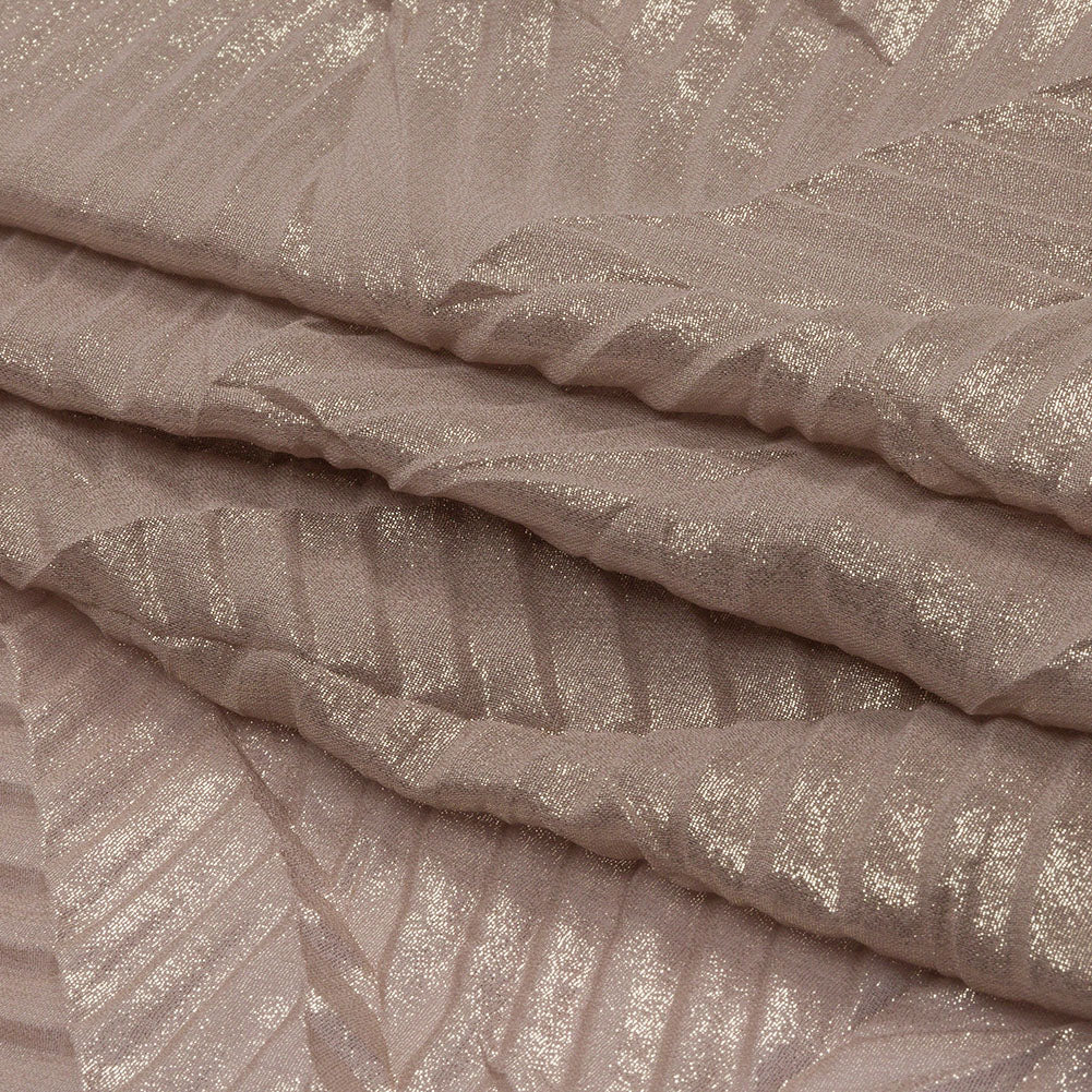 Polyester Chiffon with Abstract Pleats and Gold Foil - Tan - Melia Collection - Folded Polyester Chiffon with Abstract Pleats and Gold Foil - Tan - Melia Collection - Folded