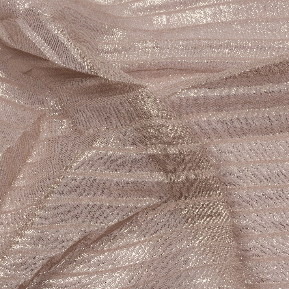 Polyester Chiffon with Abstract Pleats and Gold Foil - Tan - Melia Collection - Detail Polyester Chiffon with Abstract Pleats and Gold Foil - Tan - Melia Collection - Detail