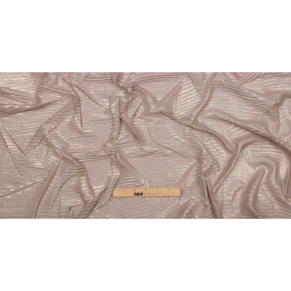 Polyester Chiffon with Abstract Pleats and Gold Foil - Tan - Melia Collection - Full Polyester Chiffon with Abstract Pleats and Gold Foil - Tan - Melia Collection - Full