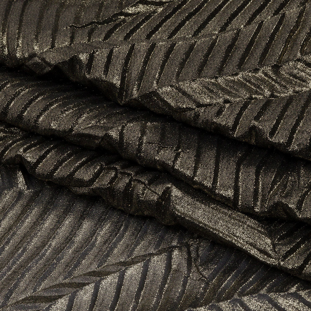 Polyester Chiffon with Abstract Pleats and Gold Foil - Black - Melia Collection Polyester Chiffon with Abstract Pleats and Gold Foil - Black - Melia Collection