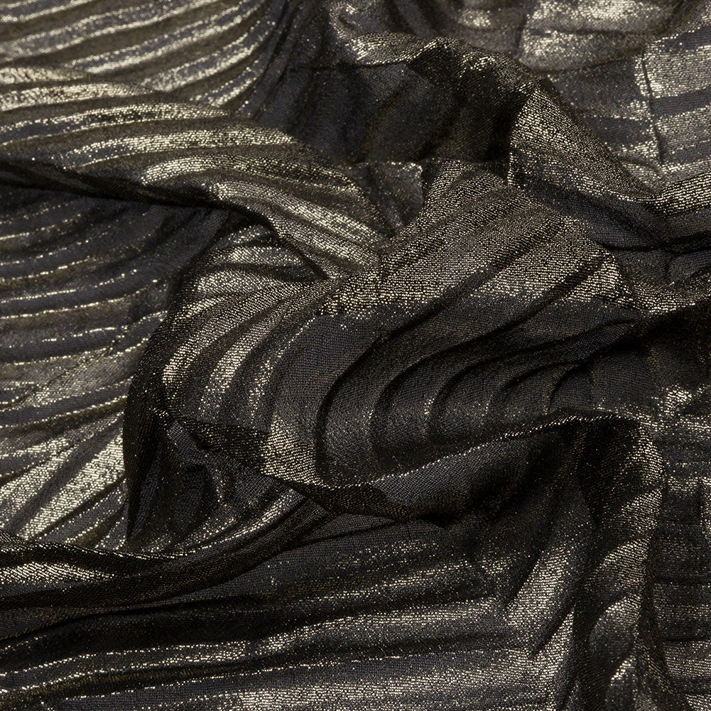 Polyester Chiffon with Abstract Pleats and Gold Foil - Black - Melia Collection Polyester Chiffon with Abstract Pleats and Gold Foil - Black - Melia Collection