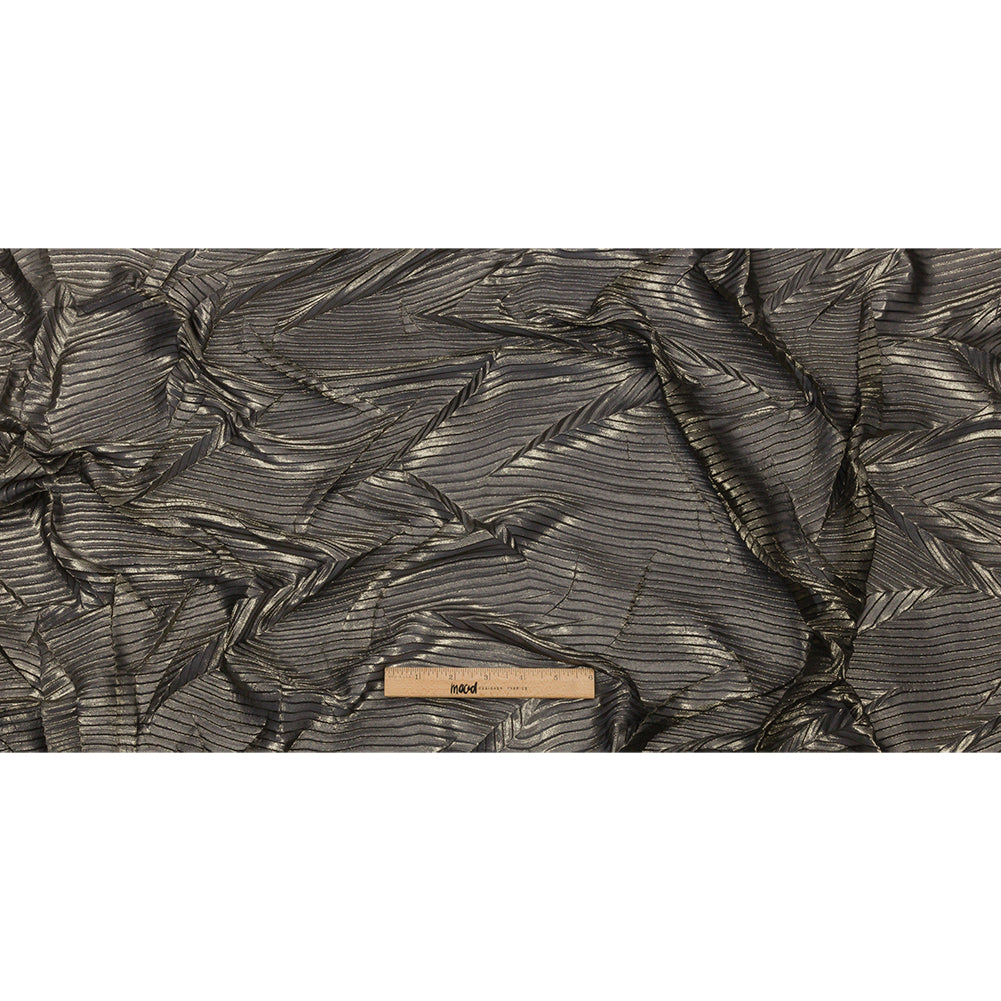 Polyester Chiffon with Abstract Pleats and Gold Foil - Black - Melia Collection Polyester Chiffon with Abstract Pleats and Gold Foil - Black - Melia Collection