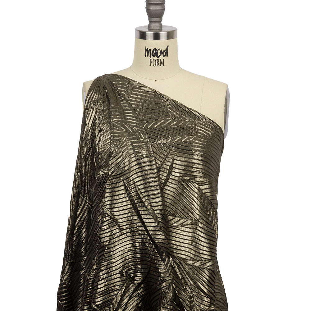 Polyester Chiffon with Abstract Pleats and Gold Foil - Black - Melia Collection Polyester Chiffon with Abstract Pleats and Gold Foil - Black - Melia Collection