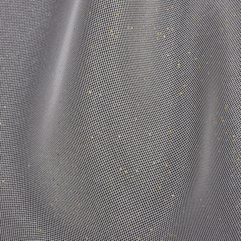 Polyester Mesh Organza with Gold Glitter - White - Starlight Collection - Detail Polyester Mesh Organza with Gold Glitter - White - Starlight Collection - Detail