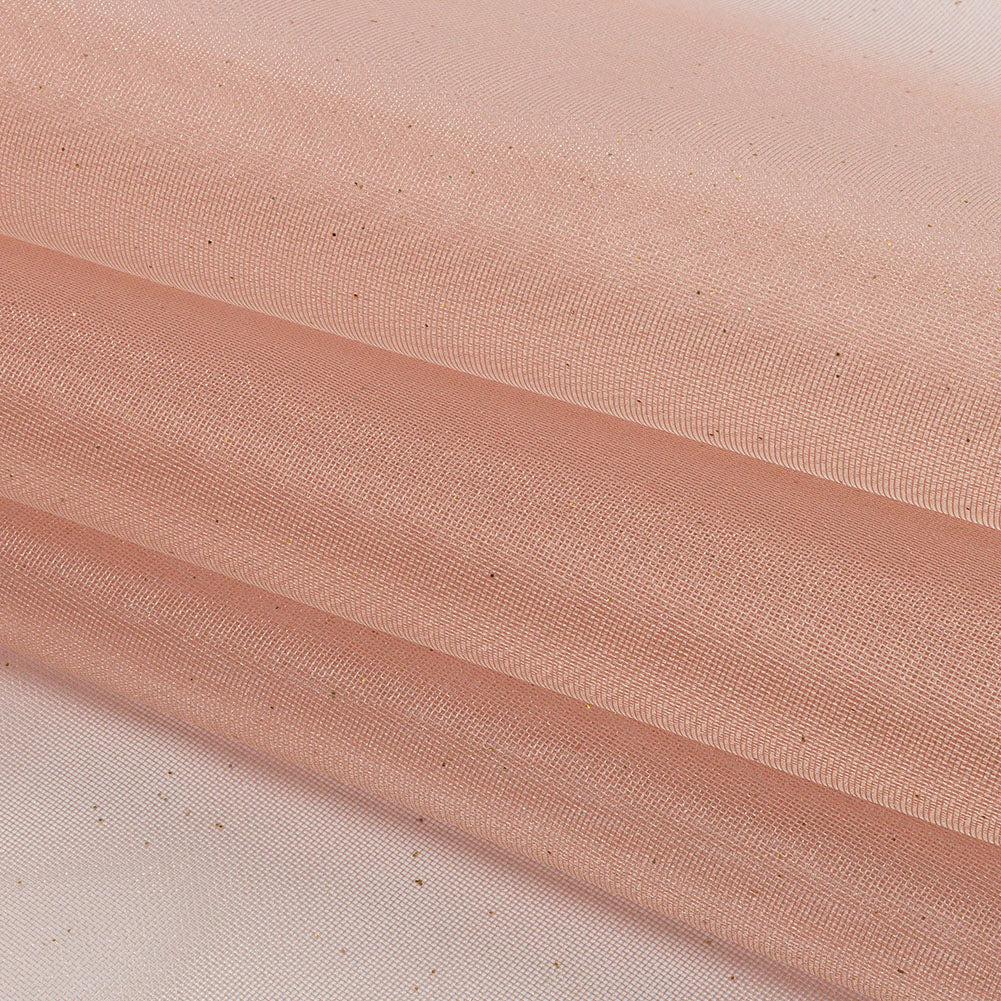 Polyester Mesh Organza with Gold Glitter - Rose Gold - Starlight Collection Polyester Mesh Organza with Gold Glitter - Rose Gold - Starlight Collection