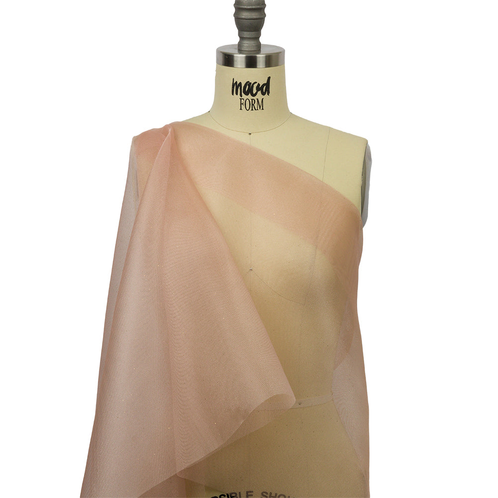 Polyester Mesh Organza with Gold Glitter - Rose Gold - Starlight Collection Polyester Mesh Organza with Gold Glitter - Rose Gold - Starlight Collection