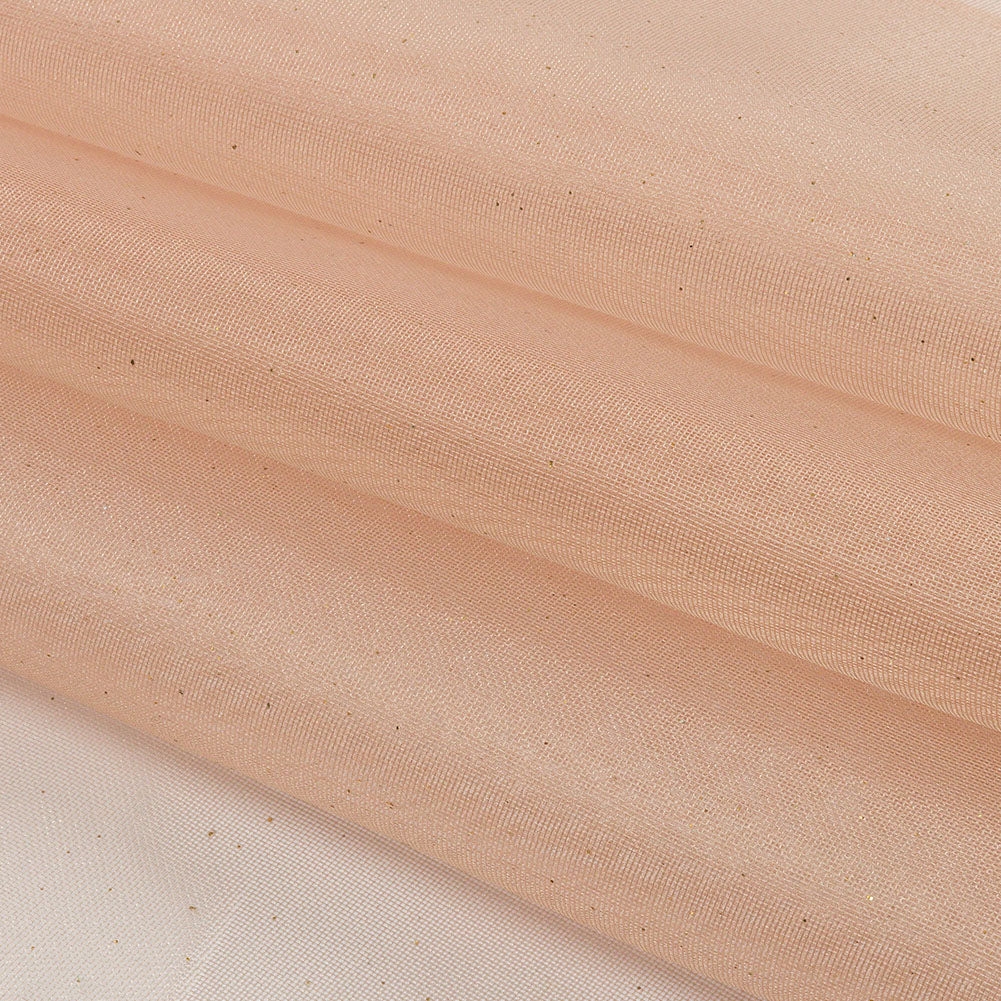 Polyester Mesh Organza with Gold Glitter - Tan - Starlight Collection Polyester Mesh Organza with Gold Glitter - Tan - Starlight Collection