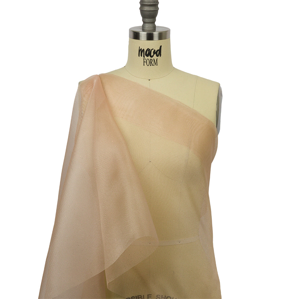 Polyester Mesh Organza with Gold Glitter - Tan - Starlight Collection Polyester Mesh Organza with Gold Glitter - Tan - Starlight Collection