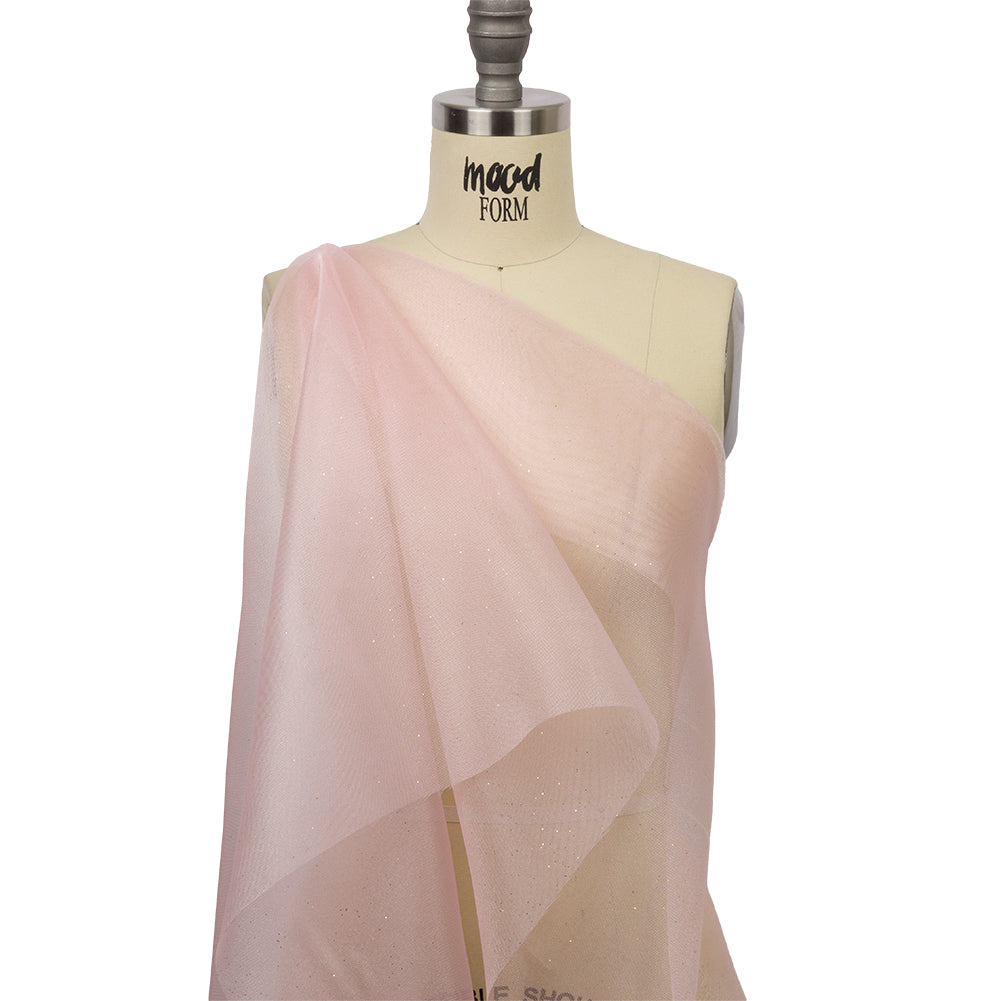 Polyester Mesh Organza with Gold Glitter - Baby Pink - Starlight Collection - Drape Polyester Mesh Organza with Gold Glitter - Baby Pink - Starlight Collection - Drape