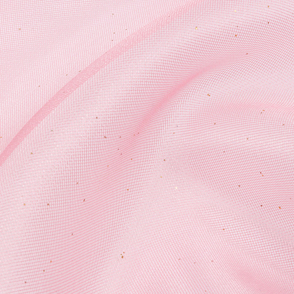 Polyester Mesh Organza with Gold Glitter - Bubblegum - Starlight Collection - Detail Polyester Mesh Organza with Gold Glitter - Bubblegum - Starlight Collection - Detail