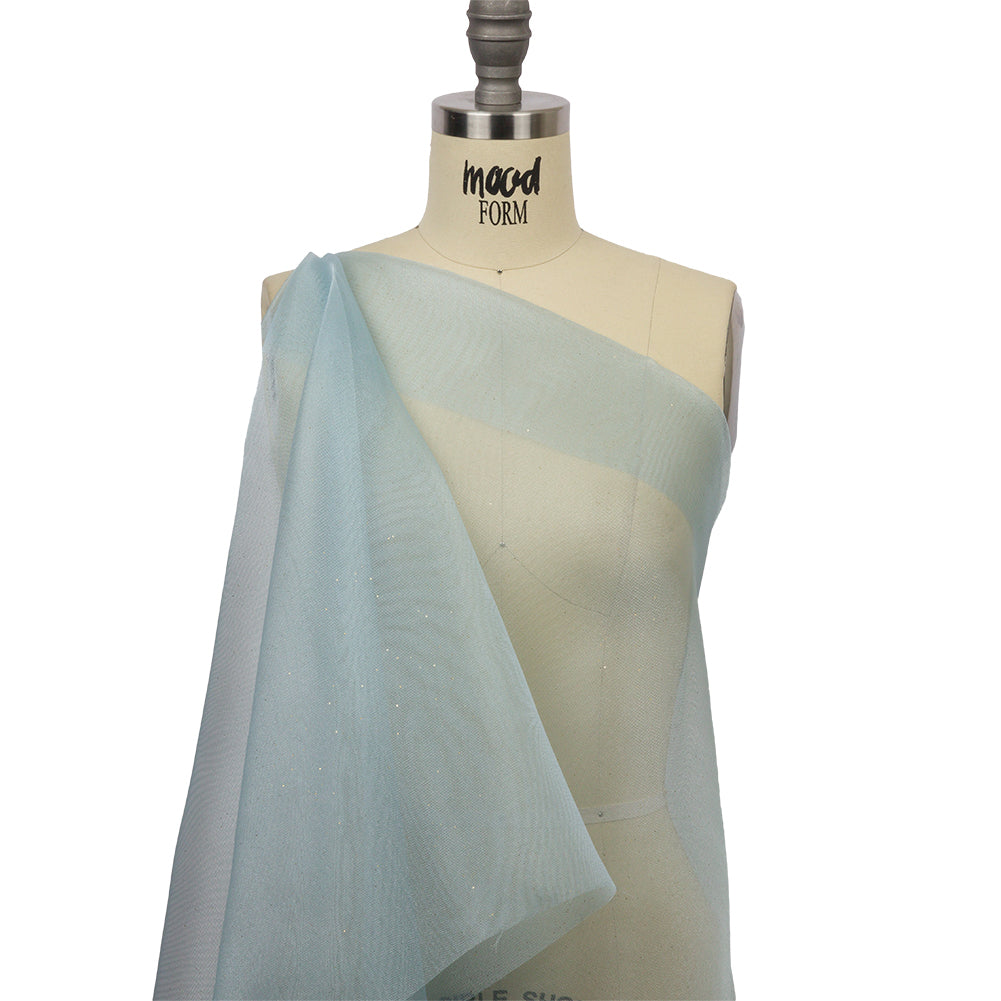 Polyester Mesh Organza with Gold Glitter - Sky Blue - Starlight Collection Polyester Mesh Organza with Gold Glitter - Sky Blue - Starlight Collection