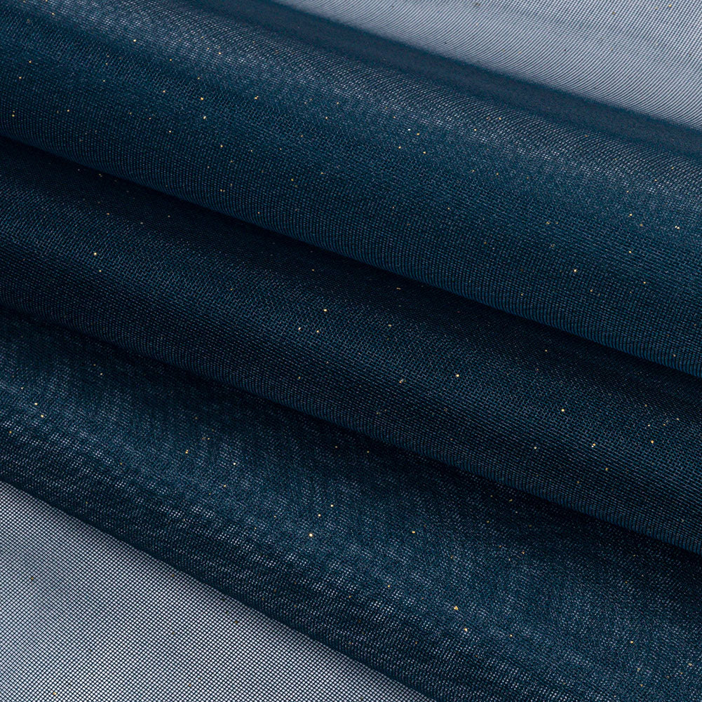 Polyester Mesh Organza with Gold Glitter - Navy - Starlight Collection Polyester Mesh Organza with Gold Glitter - Navy - Starlight Collection