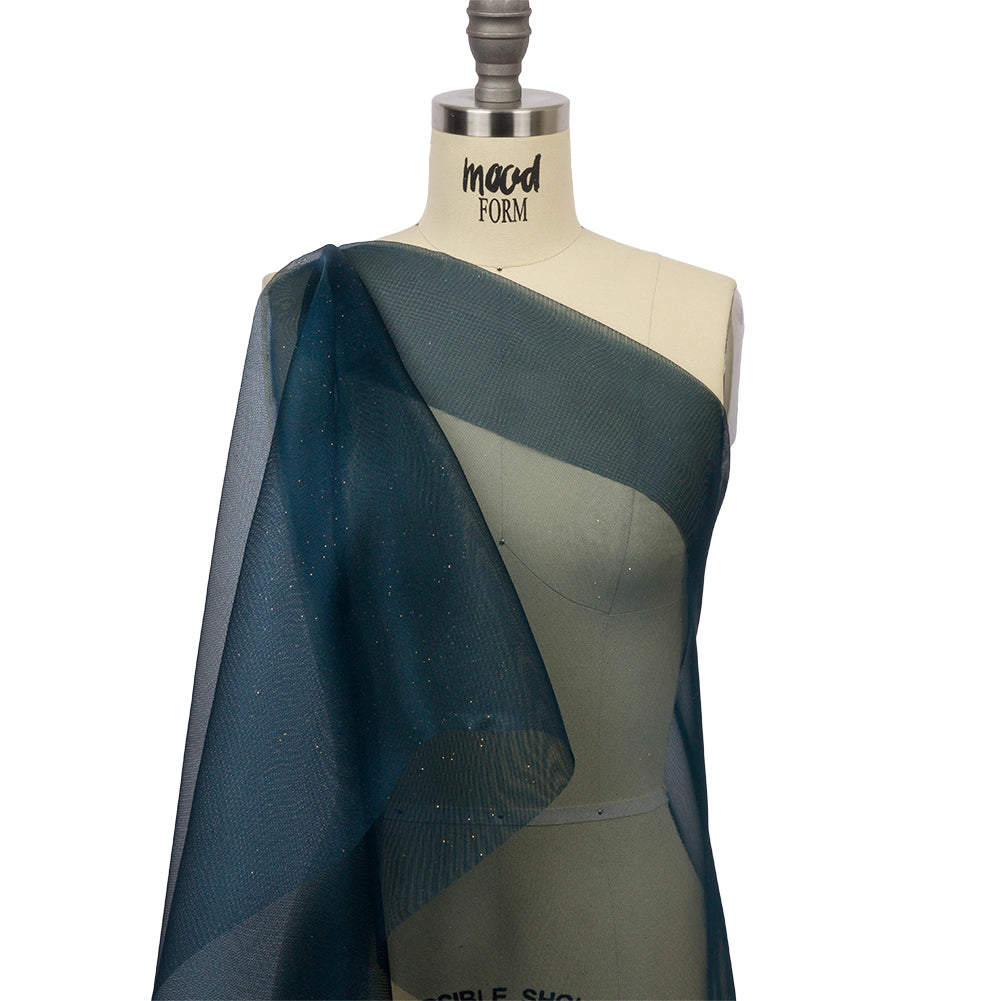 Polyester Mesh Organza with Gold Glitter - Navy - Starlight Collection Polyester Mesh Organza with Gold Glitter - Navy - Starlight Collection