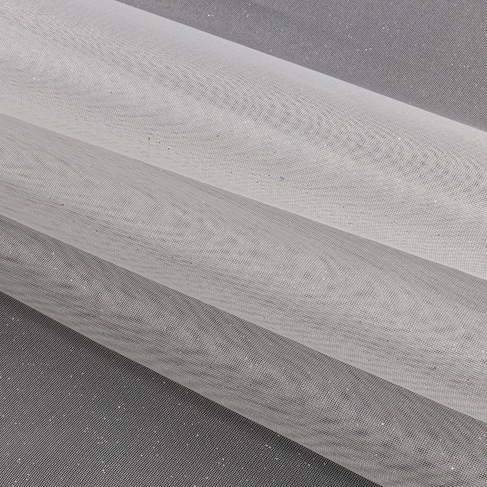 Polyester Mesh Organza with Silver Glitter - White - Starlight Collection Polyester Mesh Organza with Silver Glitter - White - Starlight Collection
