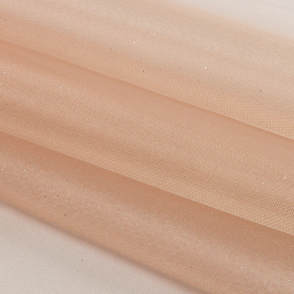 Polyester Mesh Organza with Silver Glitter - Tan - Starlight Collection - Folded Polyester Mesh Organza with Silver Glitter - Tan - Starlight Collection - Folded