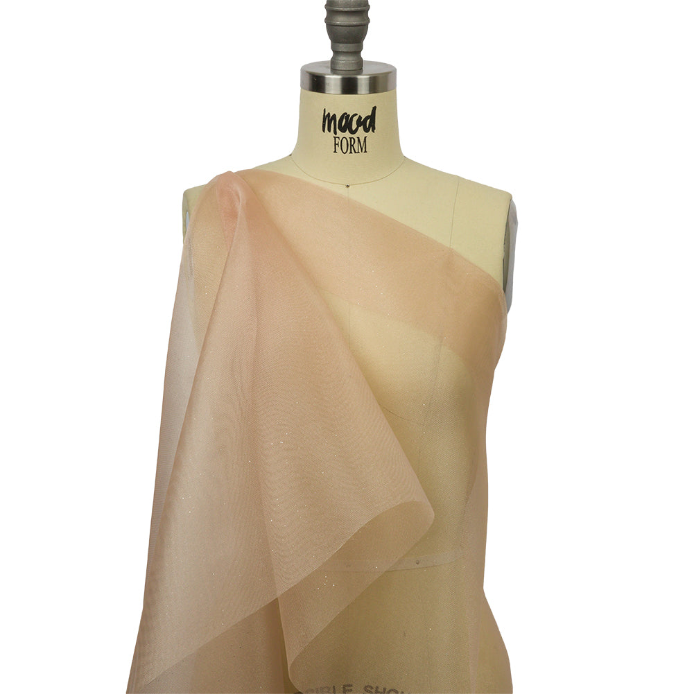 Polyester Mesh Organza with Silver Glitter - Tan - Starlight Collection - Drape Polyester Mesh Organza with Silver Glitter - Tan - Starlight Collection - Drape