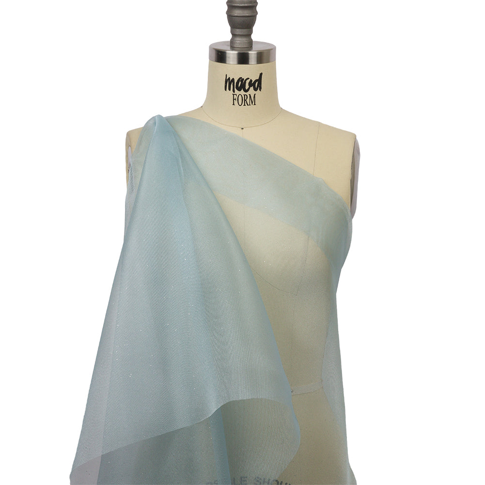 Polyester Mesh Organza with Silver Glitter - Sky Blue - Starlight Collection - Drape Polyester Mesh Organza with Silver Glitter - Sky Blue - Starlight Collection - Drape
