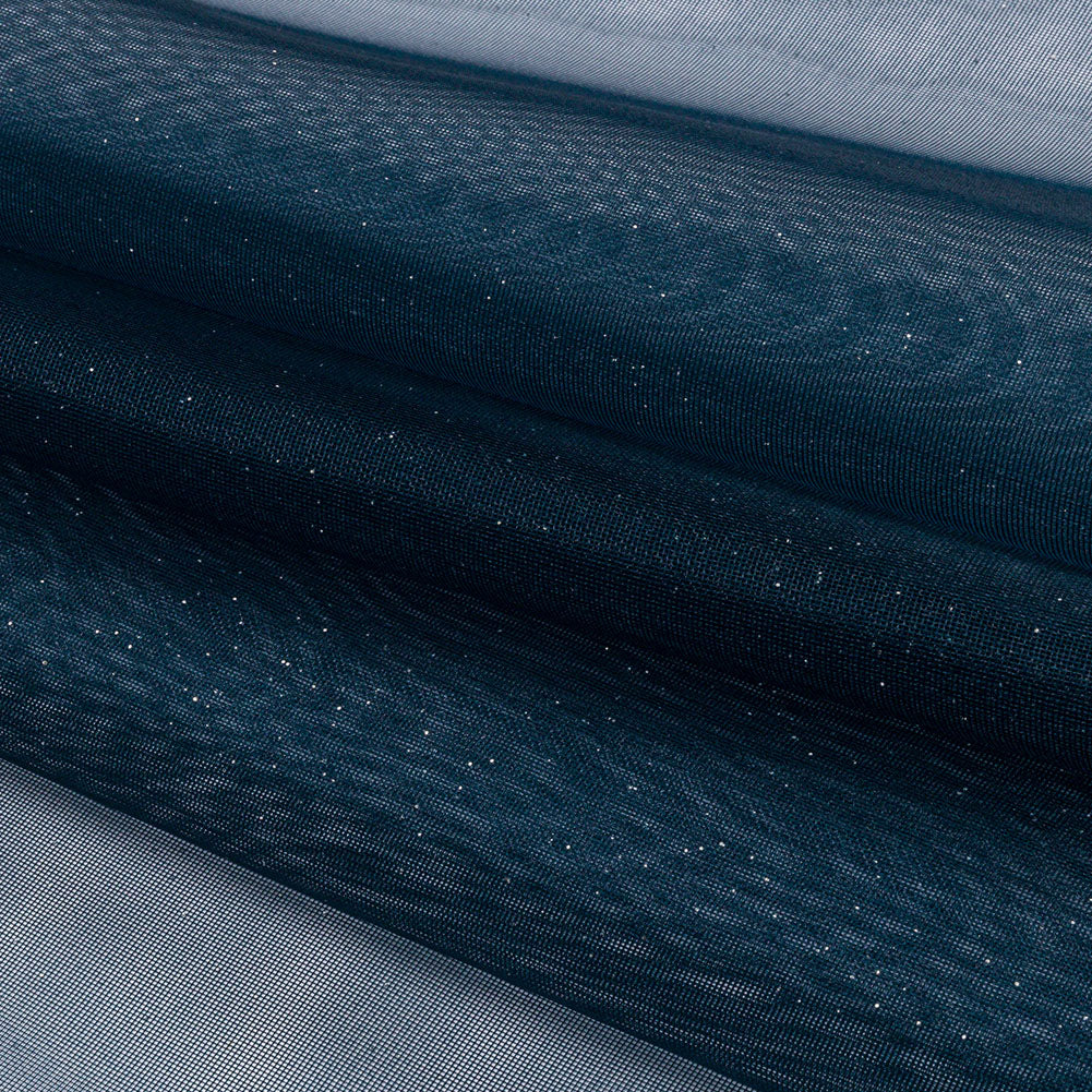 Polyester Mesh Organza with Silver Glitter - Navy - Starlight Collection - Folded Polyester Mesh Organza with Silver Glitter - Navy - Starlight Collection - Folded