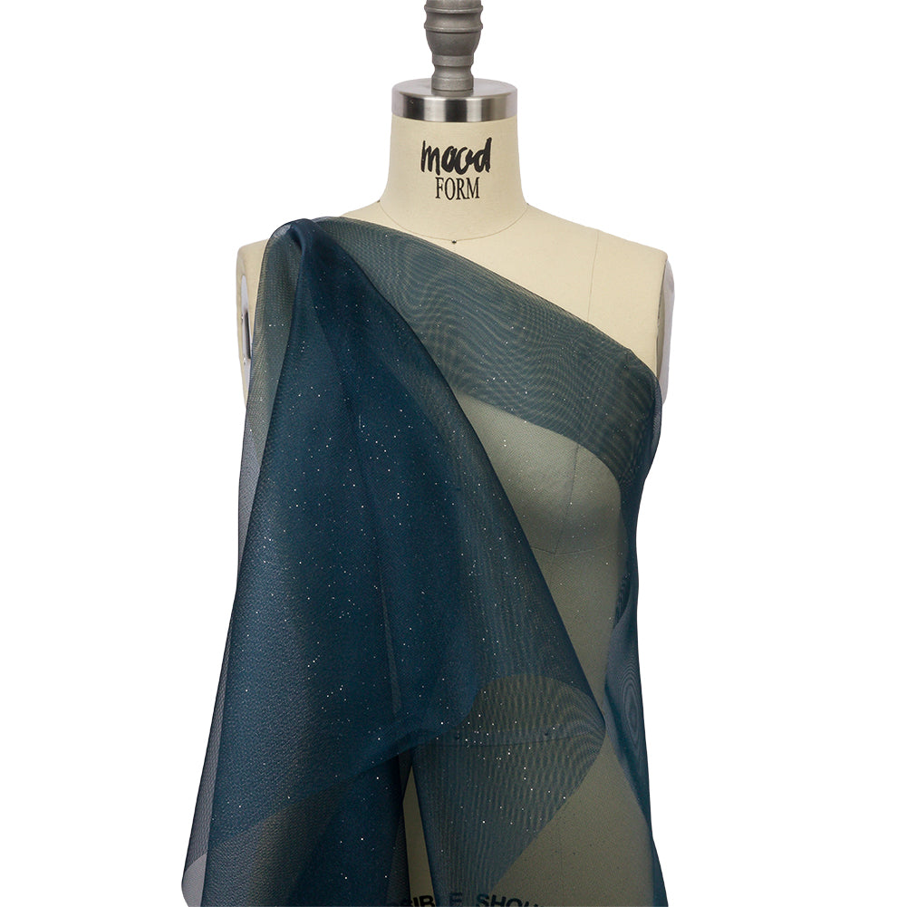 Polyester Mesh Organza with Silver Glitter - Navy - Starlight Collection - Drape Polyester Mesh Organza with Silver Glitter - Navy - Starlight Collection - Drape