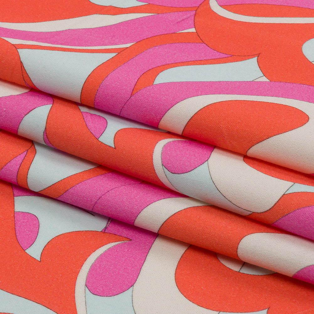 Stretch Cotton Sateen - Hot Pink and Orange Abstract - Wave Hello Print - Mood Exclusive Groove Collection Folded Stretch Cotton Sateen - Hot Pink and Orange Abstract - Wave Hello Print - Mood Exclusive Groove Collection Folded