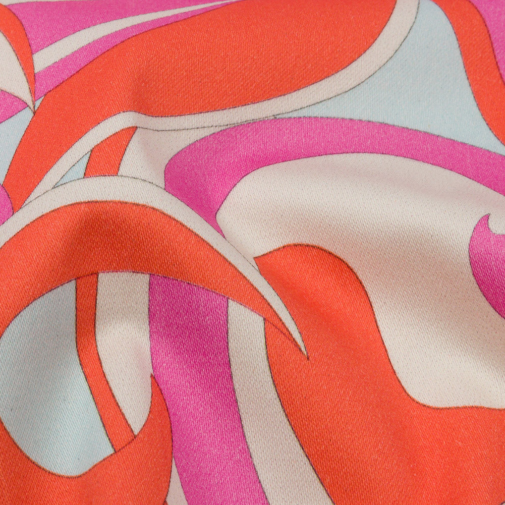 Stretch Cotton Sateen - Hot Pink and Orange Abstract - Wave Hello Print - Mood Exclusive Groove Collection Detail Stretch Cotton Sateen - Hot Pink and Orange Abstract - Wave Hello Print - Mood Exclusive Groove Collection Detail
