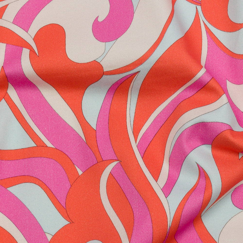 Stretch Cotton Sateen - Hot Pink and Orange Abstract - Wave Hello Print - Mood Exclusive Groove Collection Stretch Cotton Sateen - Hot Pink and Orange Abstract - Wave Hello Print - Mood Exclusive Groove Collection