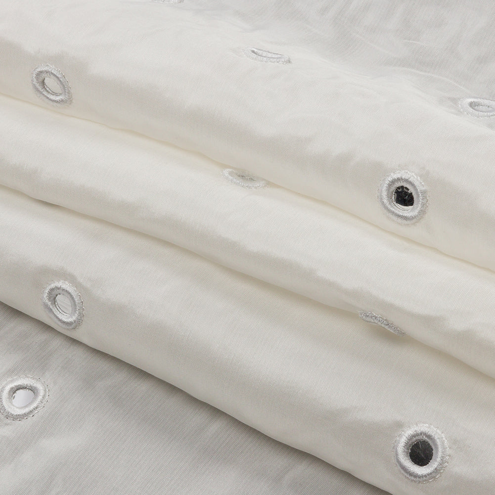 White Silk Taffeta with Embroidered Mirror Polka Dots Folded White Silk Taffeta with Embroidered Mirror Polka Dots Folded