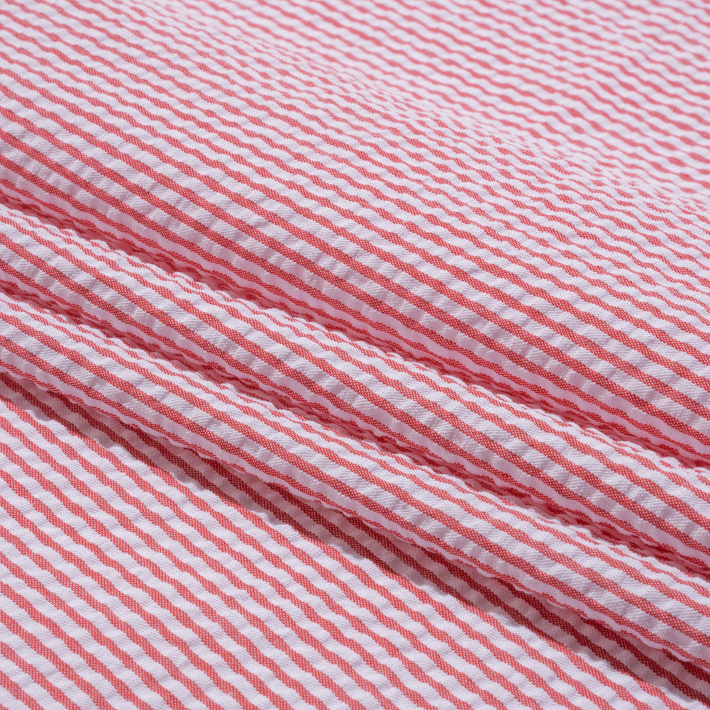 Polyester and Cotton Seersucker - Red and White Candy Stripes - Wylie Collection Polyester and Cotton Seersucker - Red and White Candy Stripes - Wylie Collection