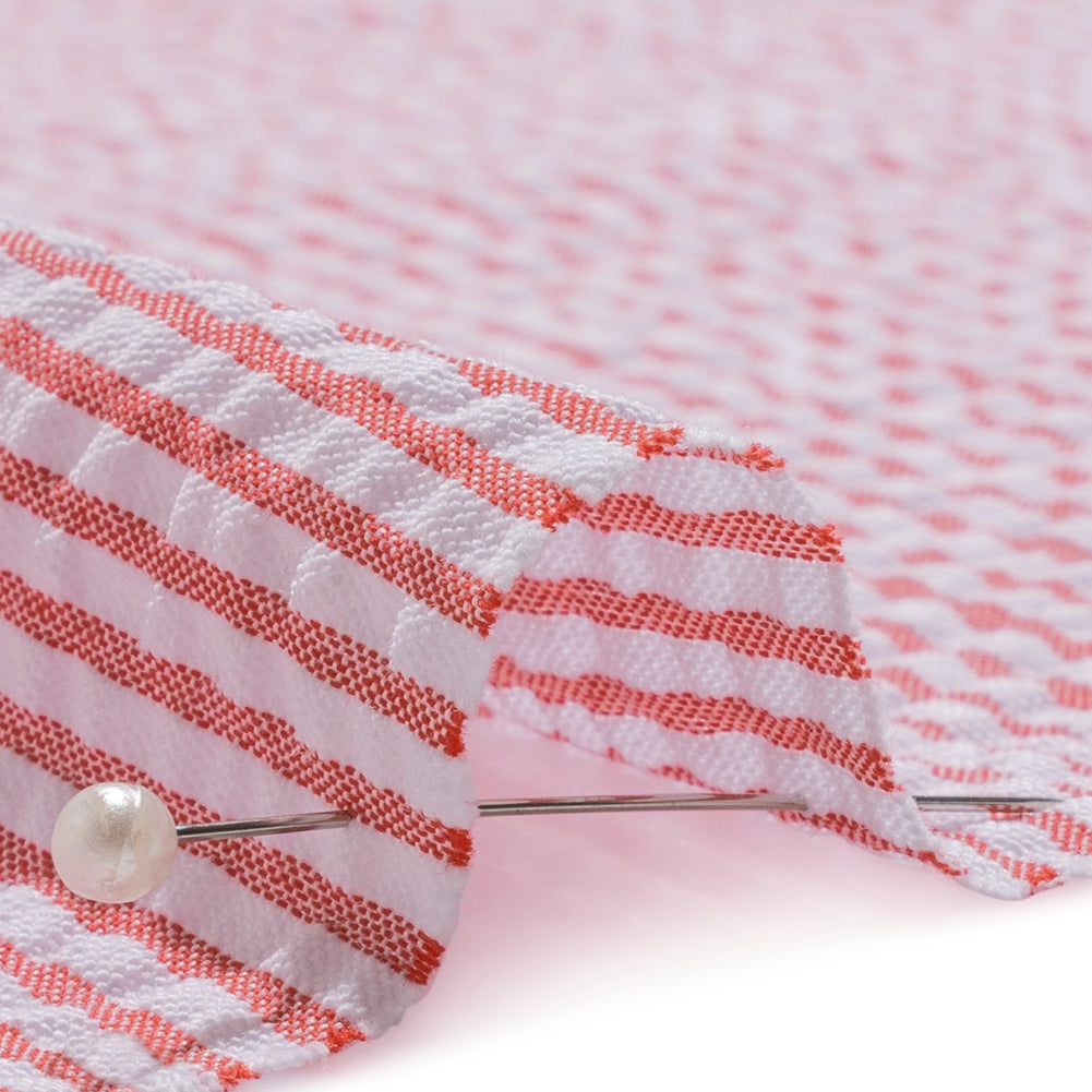 Polyester and Cotton Seersucker - Red and White Candy Stripes - Wylie Collection Polyester and Cotton Seersucker - Red and White Candy Stripes - Wylie Collection