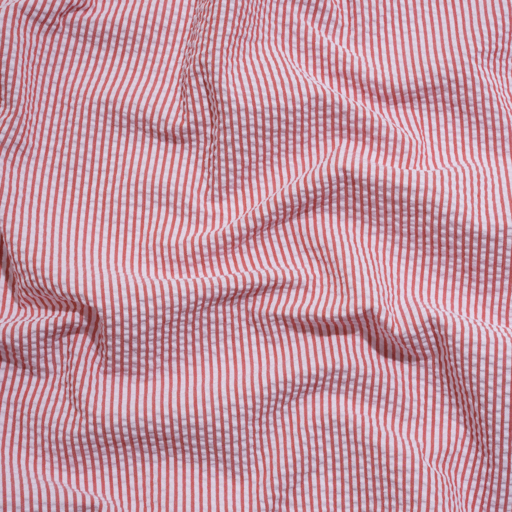 Polyester and Cotton Seersucker - Red and White Candy Stripes - Wylie Collection Polyester and Cotton Seersucker - Red and White Candy Stripes - Wylie Collection