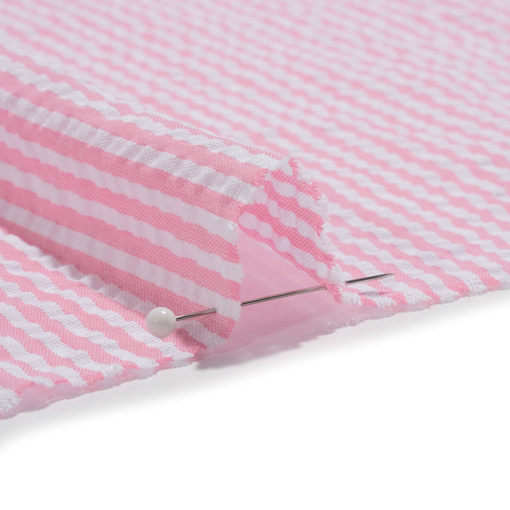 Polyester and Cotton Seersucker - Bubblegum Pink and White Candy Stripes - Wylie Collection Polyester and Cotton Seersucker - Bubblegum Pink and White Candy Stripes - Wylie Collection