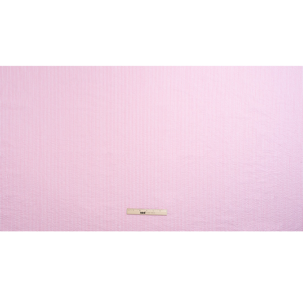 Polyester and Cotton Seersucker - Bubblegum Pink and White Candy Stripes - Wylie Collection Polyester and Cotton Seersucker - Bubblegum Pink and White Candy Stripes - Wylie Collection