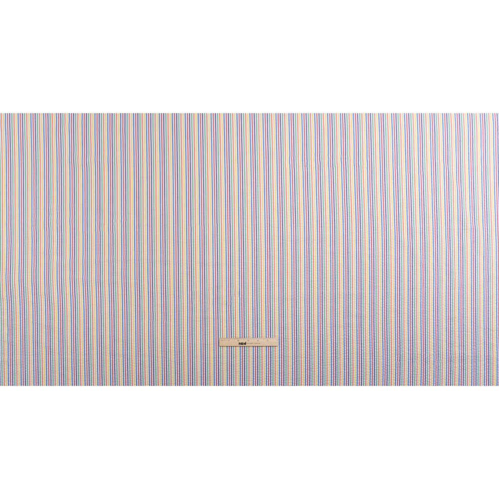 Polyester and Cotton Seersucker - Rainbow and White Candy Stripes - Wylie Collection Polyester and Cotton Seersucker - Rainbow and White Candy Stripes - Wylie Collection