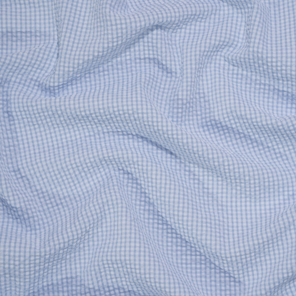 Polyester and Cotton Seersucker - Blue and White Checks - Wylie Collection Polyester and Cotton Seersucker - Blue and White Checks - Wylie Collection
